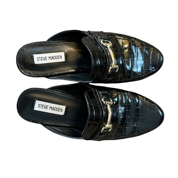 Steve Madden Kandi black crocodile embossed slip on mules with horse bit detail - Picture 4 of 12